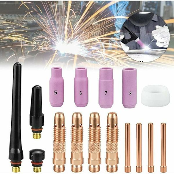 16 stk TIG Collet Kit Keramisk Dysehette TIG Sveisebrenner Gasslinse TIG Collet Body TIG Bakre Hetter Sveisetilbehør for WP - 17/18 / 26 TIG Sveisebrenner，T-Audace