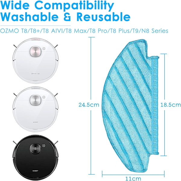 (10 stykker) Vaskbare og gjenbrukbare moppeputer for ECOVACS DEEBOT