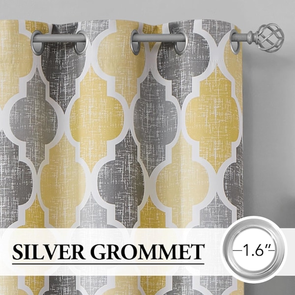 100% Lystette Gardiner 96 Tommer Lange 2 Paneler for Soverom Stue Gul Grå Marokkansk Rom Mørknende Termisk