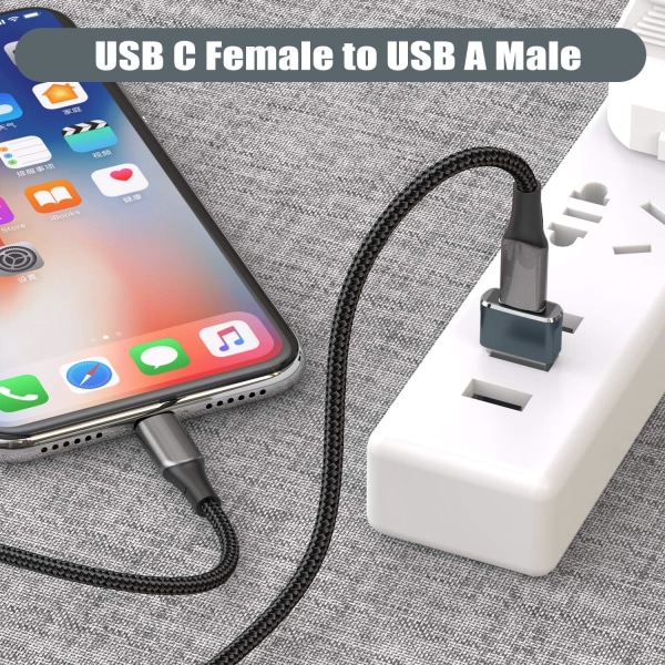 USB C naaras - USB A -urossovitin 3-pakkaus, C-tyypin latauskaapeli