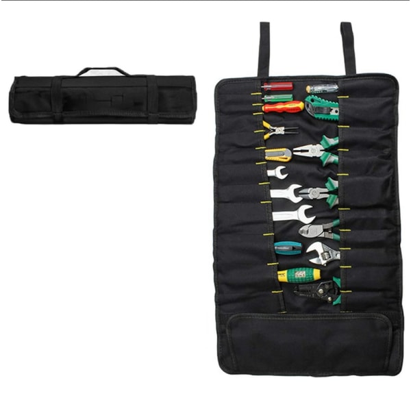Förvaringsväska för verktygsrullar (svart), Oxford-tyg, 22 fickor, bekvämt