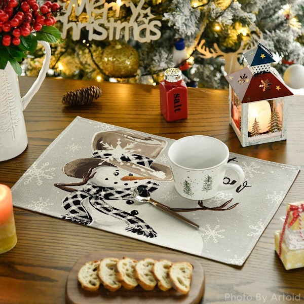 Grå Snögubbe Snöflingor Låt Det Snöa Vinter Underlägg Set om 4, 12x18 Tum Säsongsbetonad Julbord Underlägg för Fest K