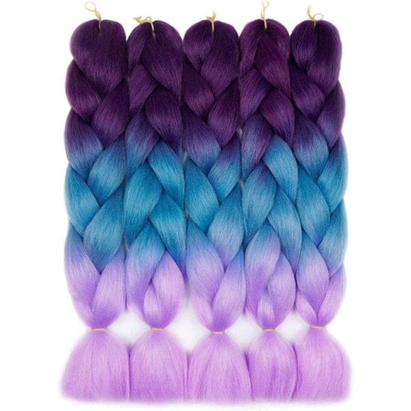 3Pcs(Blue Purple) Braiding Hair Extensions 60cm Hair Extension Br