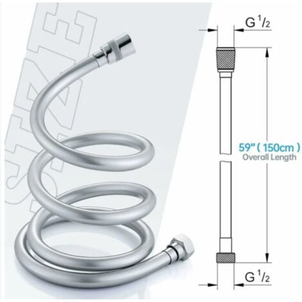 Duschsslang, Duschsslang PVC Duschsslang 1,5 m, 360° Anti-Twist och Anti-Kink Duschsslang med Mässingsanslutning, Universal G 1/2\"