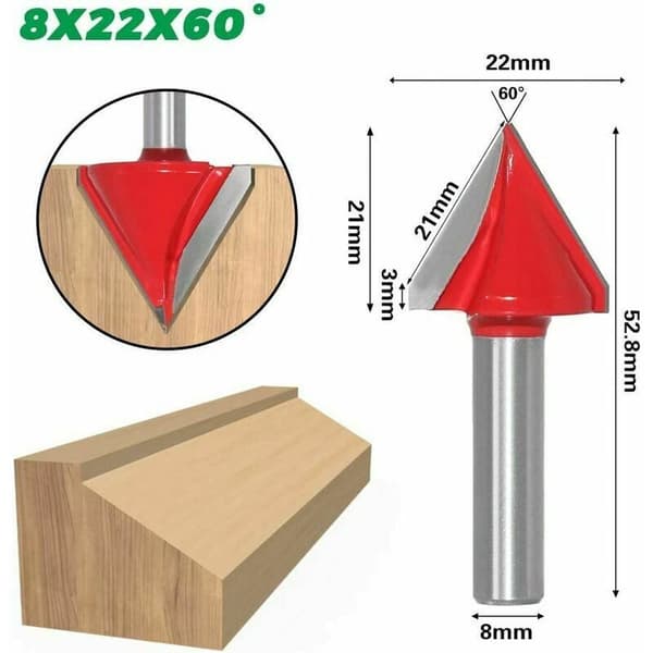 6 st raka V-spårfräsar, 60° 90° 120°, 8 mm skaft, 3D V-form