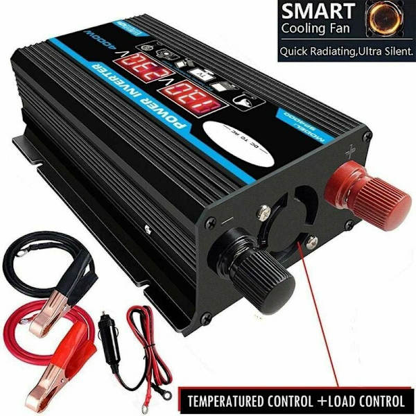 12V 220V Inverter, 4000W 12V 220V/110V AC Bil till Bil Ren Sinusvåg Inverter, Laddare Konverter, Dubbel USB Inverter Adapter, Modifierad Transformator