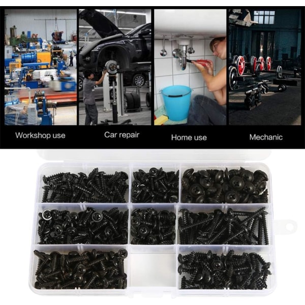 340 st svarta självborrande plåtskruvar, rostfritt kol