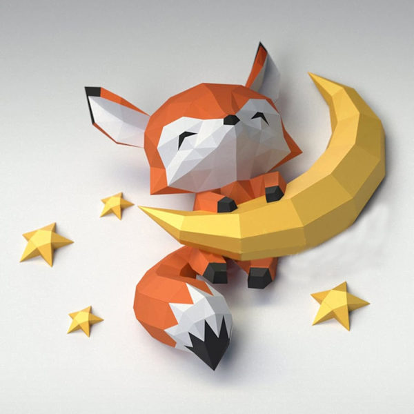 1 stycke(r) Fox på Månen 3D Pappskulptur Konst Väggdekor