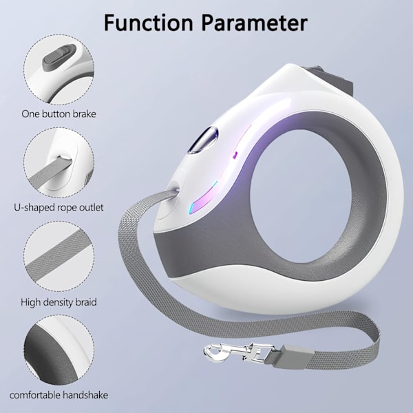 Tilbaketrekkbar hundebånd, 3m tilbaketrekkbar bånd med LED-lommelykt,