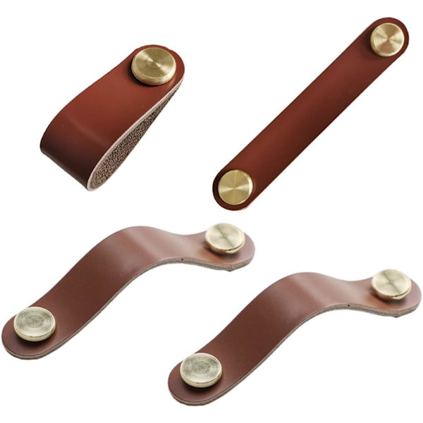 Läder skåpshandtag, 4 handtag vintage möbler