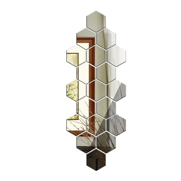 Sæt af 15 Hexagon Akryl Guld Vægspejle (9cm/Sølv) - Vægs D
