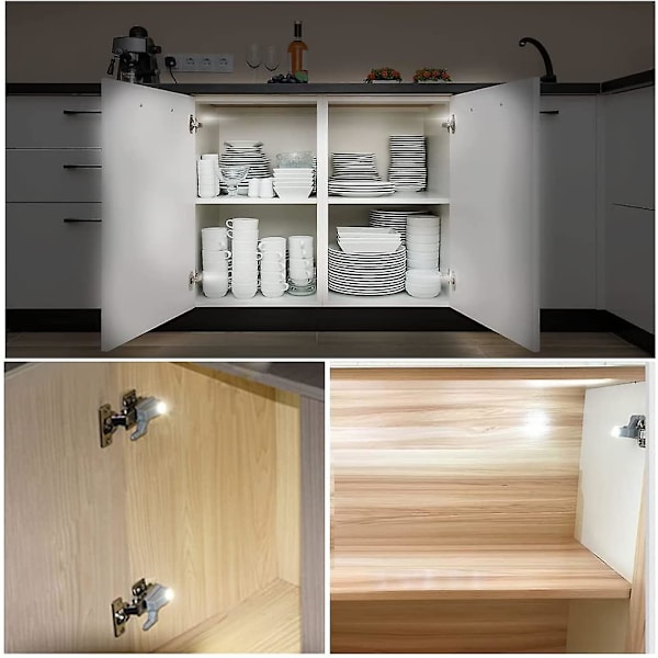 Dww-10 Pices LED Charnire Capteur Lumire pour Placard Armoire Cuisine Lampe de Nuit Penderie Cabinet Armoire Veilleuse (Cool White)