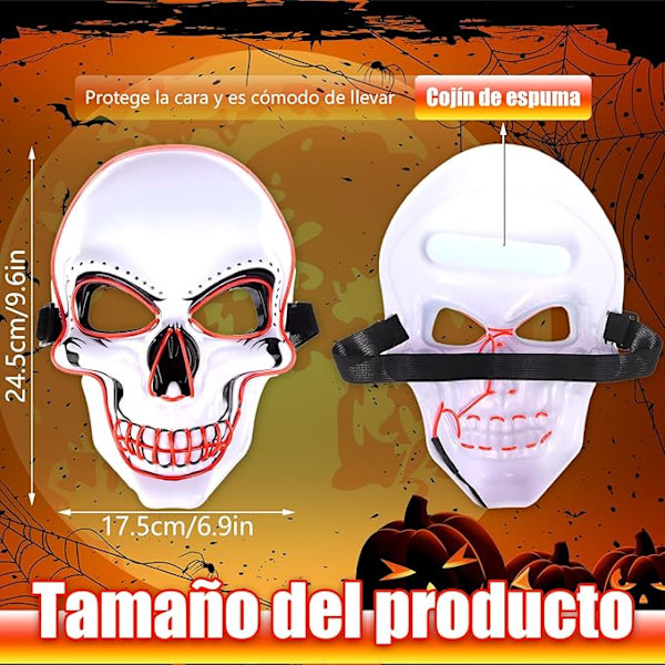 Läskig Halloween-mask, LED-Halloween-mask med 3 ljuslägen, Läskiga LED-masker för Cosplay