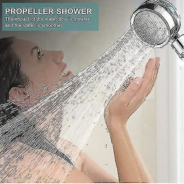 Turboladet Håndholdt Bruseshower, Propeldrevet Bruseshower, Højtryks Vandbesparende, med Pauseknap, 360 Grader Rotation (Grå)