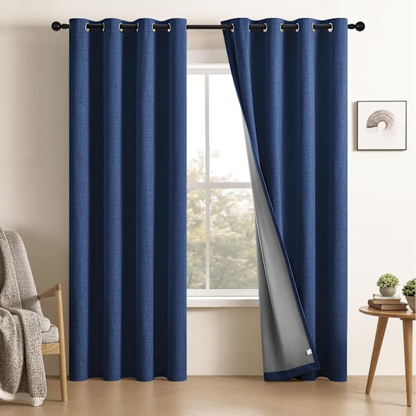 99% Total Blackout Gardiner 40 Lengde for Vindubehandling, Faux Linen Termisk Isolerte Øyeblikksgardiner for Soverom