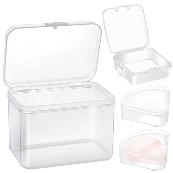4 stk. Tre transparente plastik opbevaringsbokse til pudderpuffer