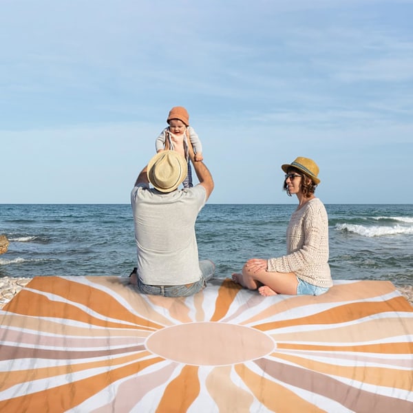 Vedenpitävä hiekankestävä rantapeitto, 213 cm x 198 cm erittäin suuri rantamatto 4 aikuiselle