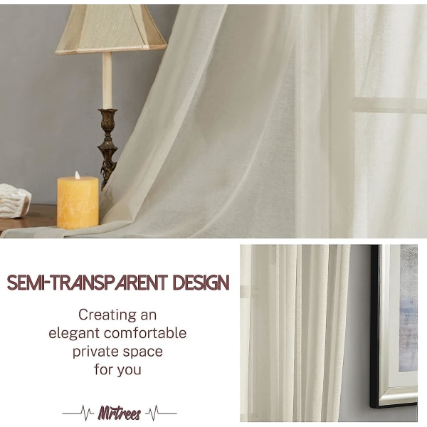 2 stk. Beige Voile Gardiner 140x250 cm Semi-Sheer Øje i Linned Effekt Hjemme Dekorationer til Stue Vindue Moderne Soveværelse Køkken Balkon