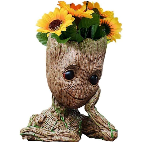 Baby Groot Pennaställ Trädman Pennahållare eller Blomkruka med Dräneringshål Perfekt för Små Sukkulenter Växter 6\" (Gråbrun)