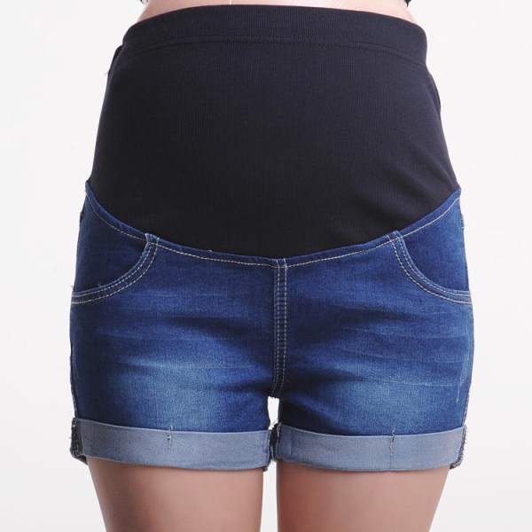Gravid jeansshorts kvinnors hög midja muddfåll Casual jeans