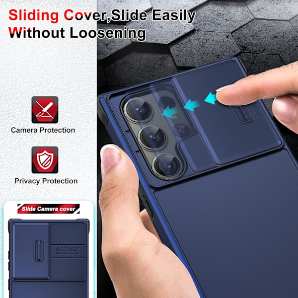 Fodral för Samsung Galaxy S23 Ultra 5G 6.8\" (INTE för Samsung S23/S23 Plus), Glidande Kameraskyddande Hård PC Silikon Stötskyddande Bumper Case för Samsung S23 Ultra, Blå