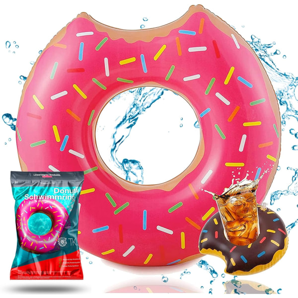 Rosa Oppblåsbar Donut Ø 120 cm med Biten Ring, Bøye,