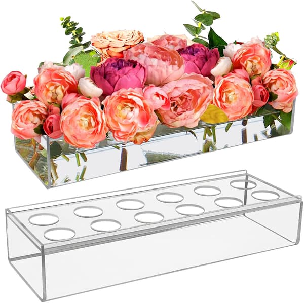 1 stk. 12-huls gennemsigtig akryl vase, rektangulær blomst