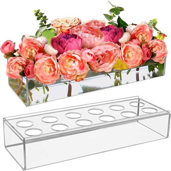 1 stycke 12-hålig transparent akrylvas, rektangulär blomma