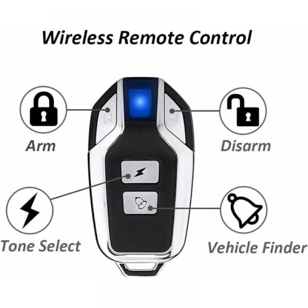 snq Trådløs motorsykkel/sykkelalarm, sikkerhetsalarm med fjernkontroll, vanntett IP55, 113 DB superhøyt (svart)