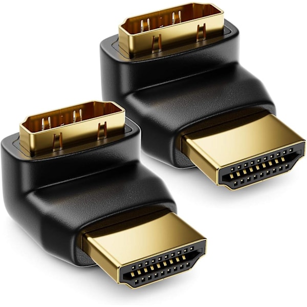 HDMI 90 HDMI-kulma-adapteri 2 kappaletta sarjassa - HDMI-tyyppi A naaras ja uros - 4K Ultra HD UHD 3D Full HD 1080p HDR Arc Highspeed Ethernetillä