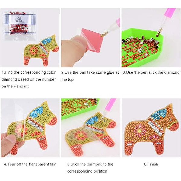 5 kpl 5D DIY Timanttilakattu Avaimenperät Kaksipuisella Hevosella