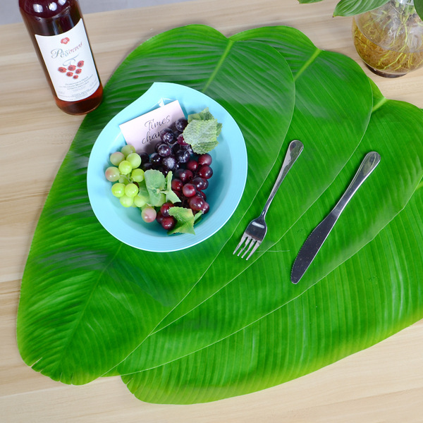 4 grønne store simulerings bananblade, tropisk simulation