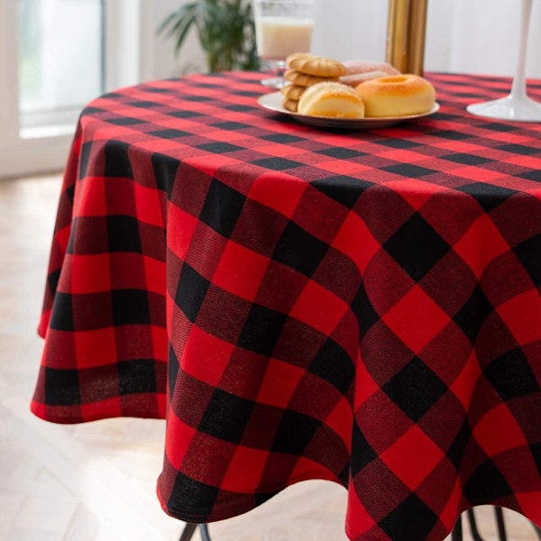 Buffalo Plaid Rund Bordsduk Rustik Rutig Bordsduk för Kök
