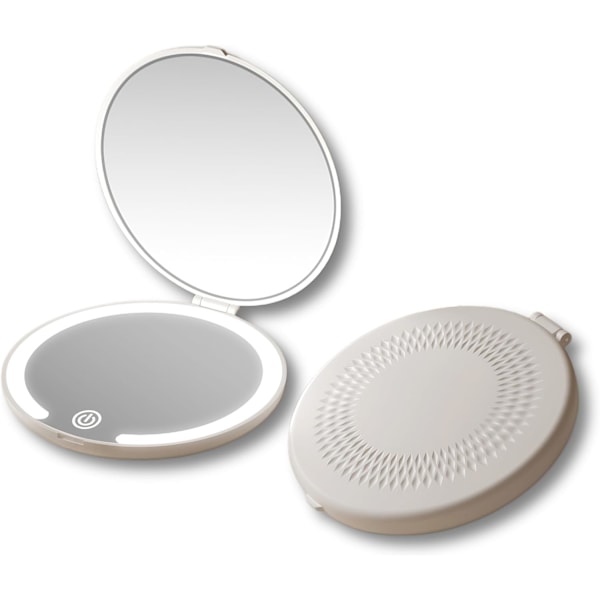 Kompakt Spejl med LED-lys, Rejsespejl, 1X/5X Forstørrelse LED Lommespejl med USB-datakabel, Mini Spejl