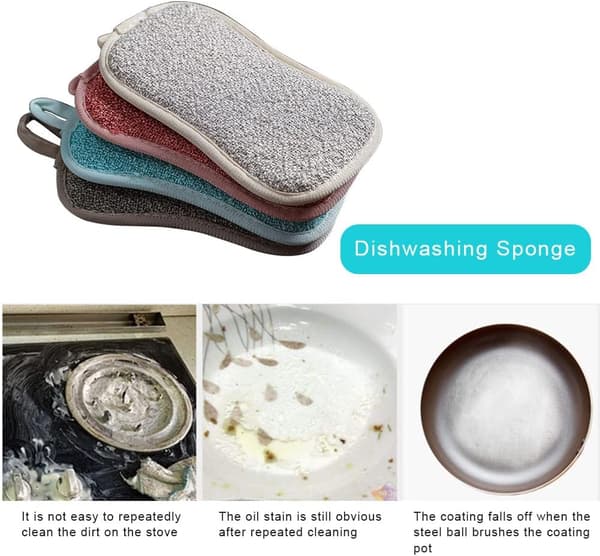 4 stycken återanvändbara tvättbara svampar, mikrofiber för diskning