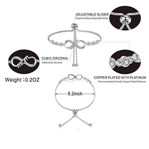 Silverarmband för kvinnor, damarmband, kristallglidare