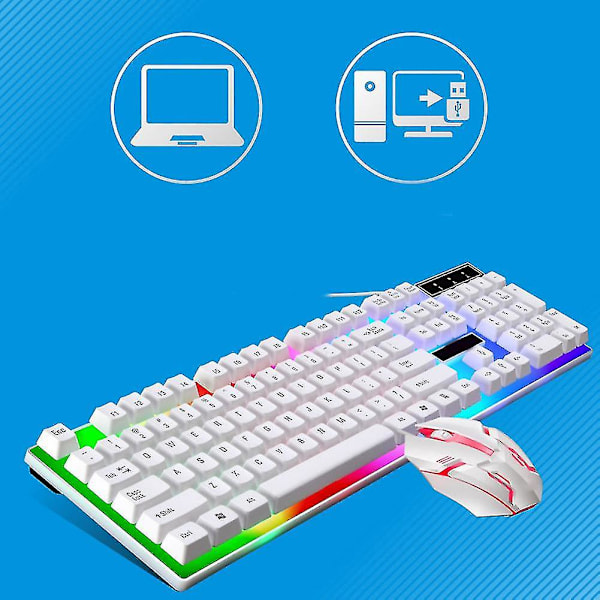 Trådbundet speltangentbord och mus set färgglad LED-bakgrundsbelyst USB spel tangentbord mus för bärbar dator PC svart