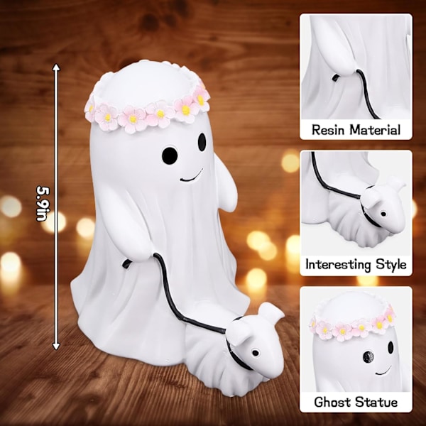 Halloween Spøgelses-Hunde-Statue, Resin Halloween Spøgelsesfigur Dekoration, Sjov Spooky Spøgelse med Spøgelseshund Halloween
