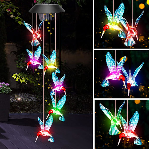 1 LED solcelled dørklokke udendørs vind, kolibri lysende dørklokke