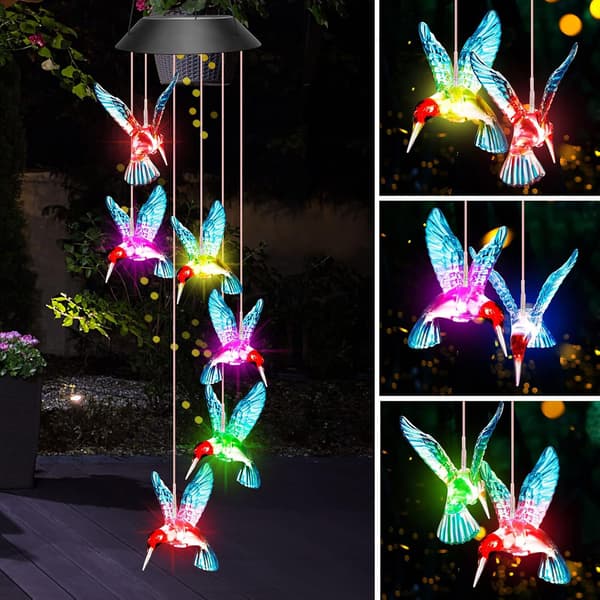 1 LED solcellsdörrklocka utomhus vind, kolibri ljus dörrklocka