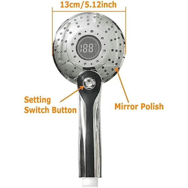 LED Brushoved, 3 Farver Håndholdt LED Brushoved, Temperaturstyring, 3 Spraytilstande, Digitalt Temperaturdisplay, Nyd Brusebadet