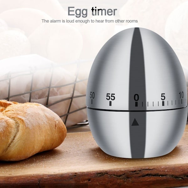 Rustfritt Stål Eggformet Rotasjonsalarmtimer med 60 Minutter for Kjøkkenutstyr