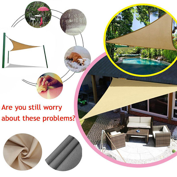 Solseil 3x3x3 meter Beige sand Trekantet i PES Markise for hage terrasse Anti-UV Resistent solduk