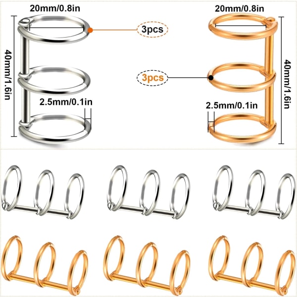 6 kpl irrotettava lehtikansiorengas 3 rengasta metallinen lehtikansiorengas,