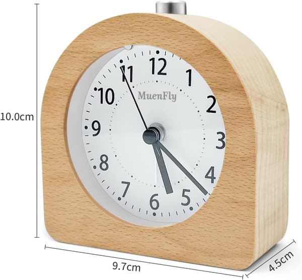 Batteridriven väckarklocka med snooze-funktion, resevänlig, trä, ljus