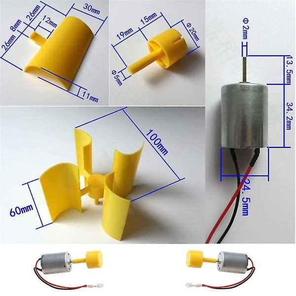 Mini Vertikal Vindmølle Generator, Vindmølle Kit, Undervisningsmodel Gul