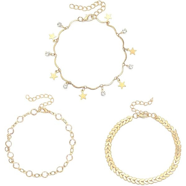 1 stk (Guld) Boho Ankelkæde Guld Krystal Blad Justerbar Tassels