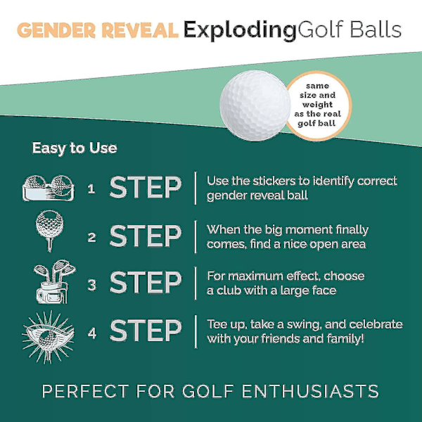 Könsavslöjande golfboll (1 rosa boll och 1 blå boll, 2 golftee) för könsavslöjande babyshower rökbomb exploderande kön