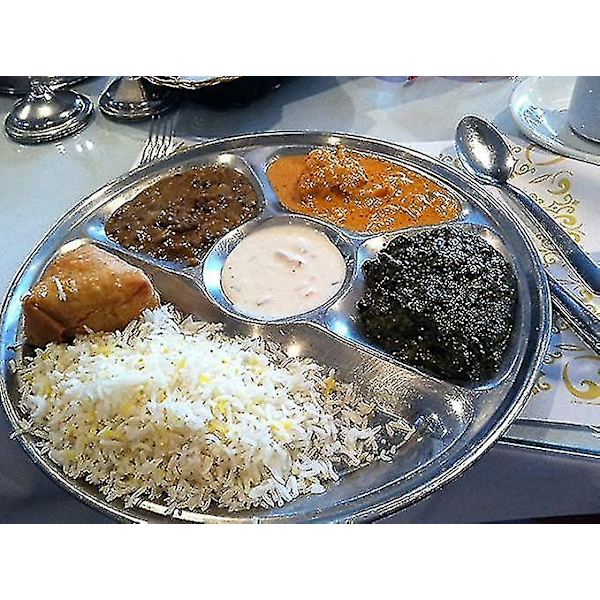 Sæt med 4 rustfrie stål fem-rum Ro tallerken, Thali, Mess bakke, middagstallerken