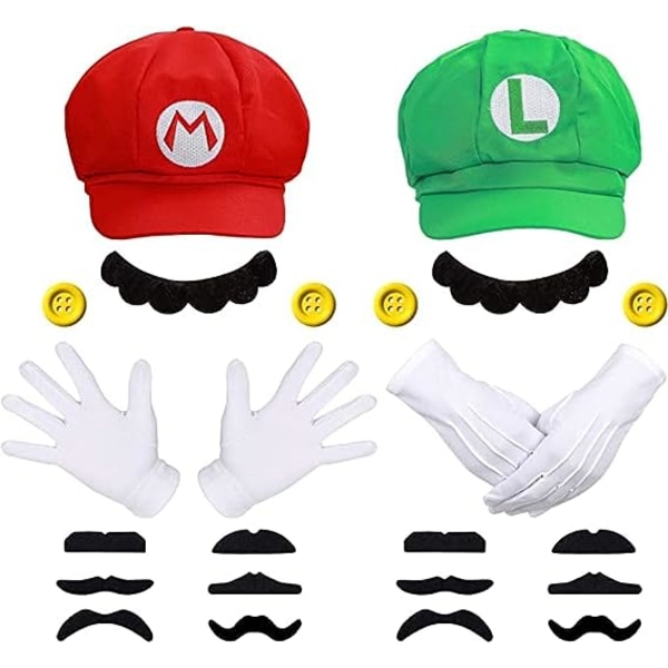 Super Mario Kostym Luigi Hatt Mario Halloween Kostym Cap Remmar